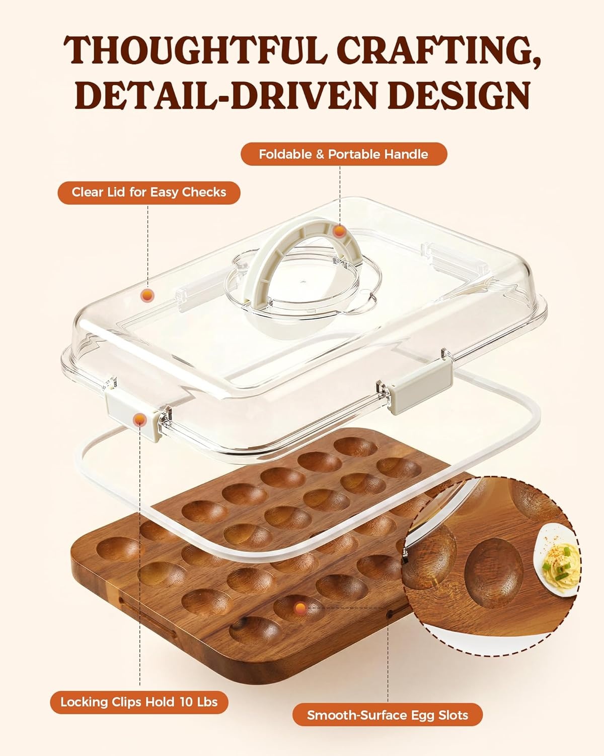 image:imageSevenblue Acacia Wood Deviled Egg Containers with Lid and Handle Portable Deviled Egg Platter for Easter Potlucks amp Party Reversible Charcuterie Board Cutting BoardWhite