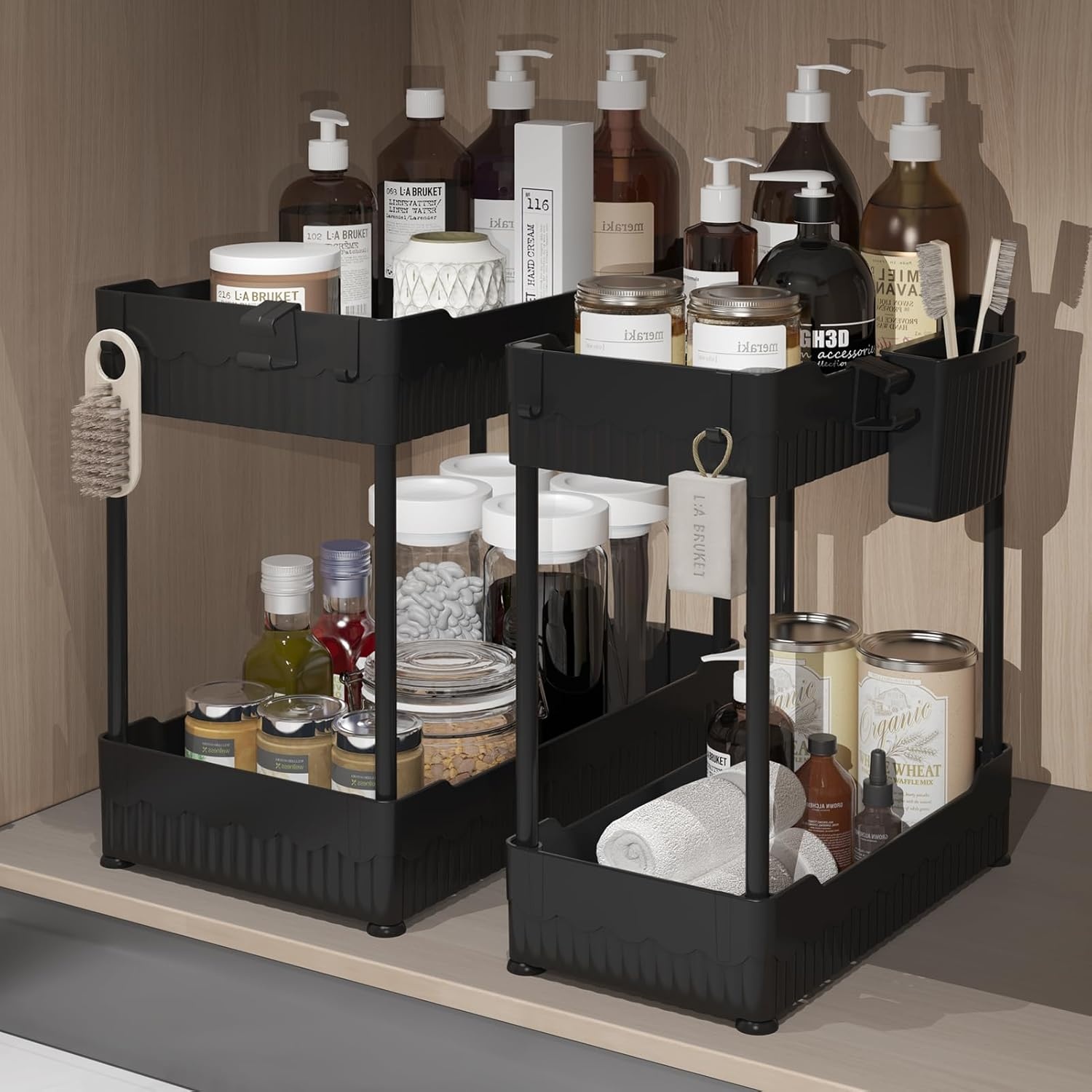 image:imageSevenblue Bathroom Organizers and Storage Under Sink Organizers and Storage Black 2 Pack Bathroom Storage Black