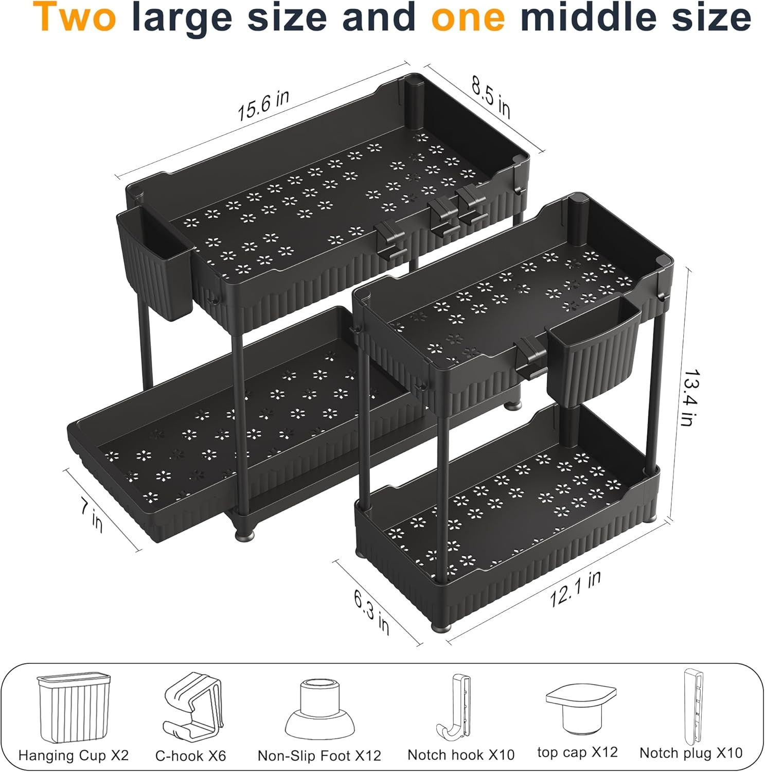 image:imageSevenblue Bathroom Organizers and Storage Under Sink Organizers and Storage Black 2 Pack Bathroom Storage Black