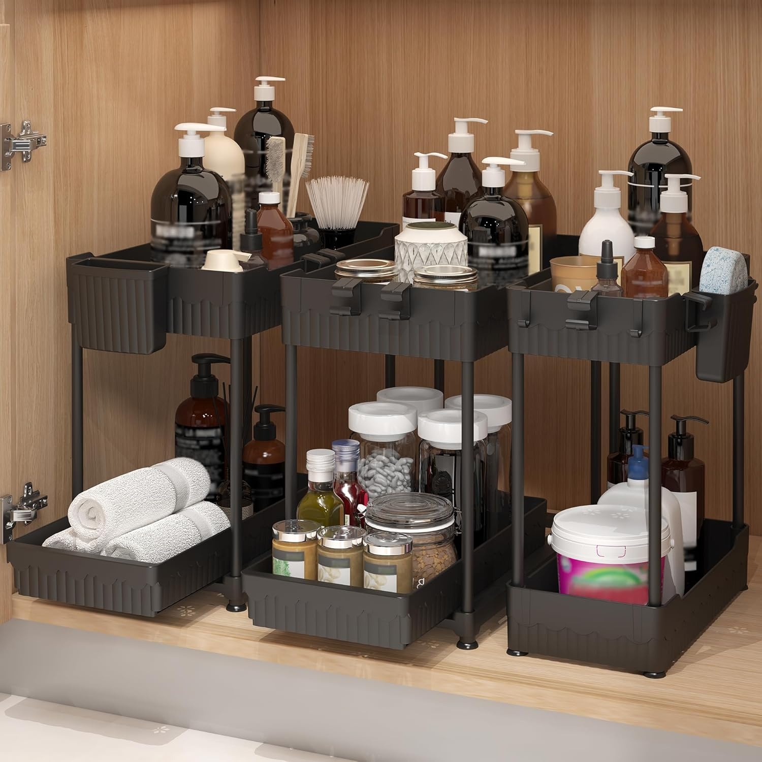 image:imageSevenblue Bathroom Organizers and Storage Under Sink Organizers and Storage Black 2 Pack Bathroom Storage Black