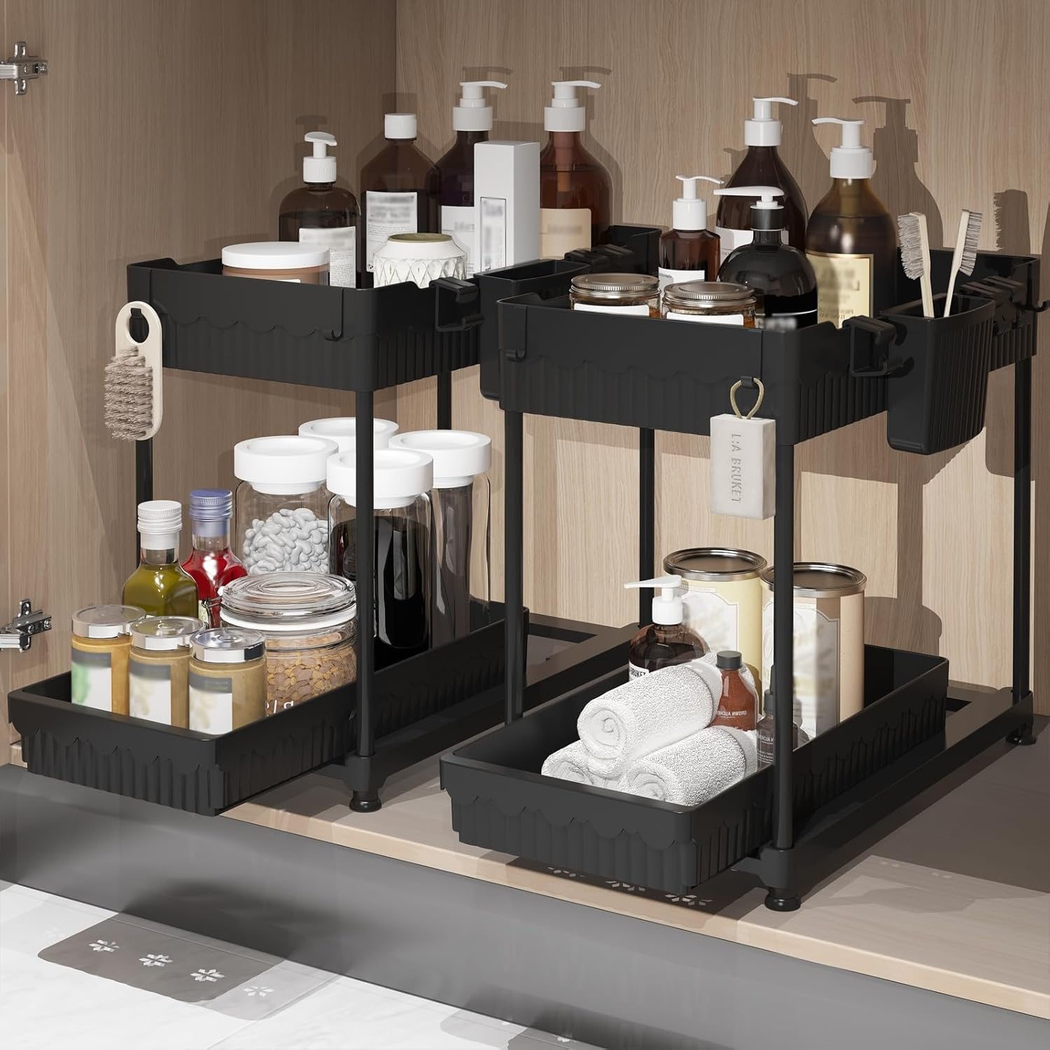 image:imageSevenblue Bathroom Organizers and Storage Under Sink Organizers and Storage Black 2 Pack Cabinet Organizer Black