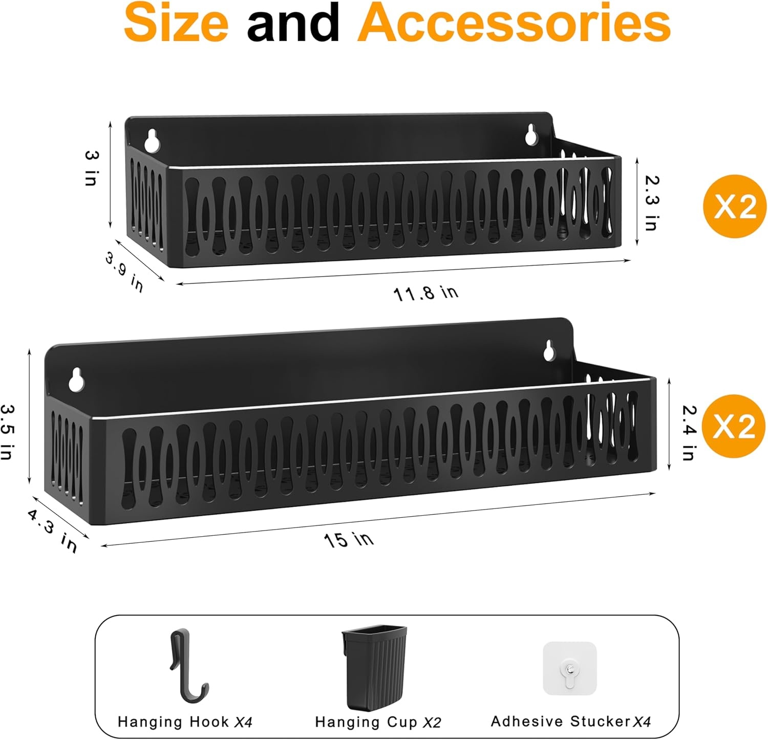 image:imageSevenblue Bathroom Organizers and Storage Under Sink Organizers and Storage Black 4 Pack Magnetic Spice Rack for Refrigerator Black