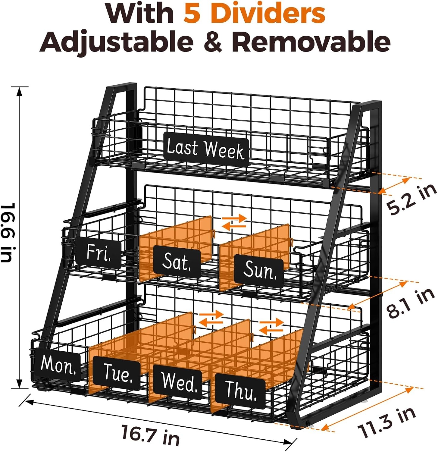 image:imageSevenblue Egg Holder Countertop with 3 Tier PullOut Wire Baskets amp Sturdy Frame Egg Basket with 5 Adjustable Dividers amp Date Tags for Gathering Fresh Eggs Chicken Coop Accessories BlackBlack