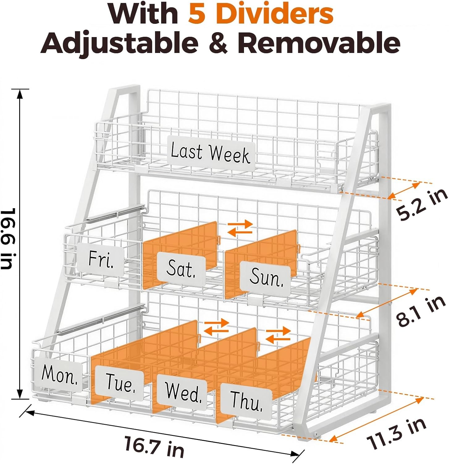 image:imageSevenblue Egg Holder Countertop with 3 Tier PullOut Wire Baskets amp Sturdy Frame Egg Basket with 5 Adjustable Dividers amp Date Tags for Gathering Fresh Eggs Chicken Coop Accessories BlackWhite