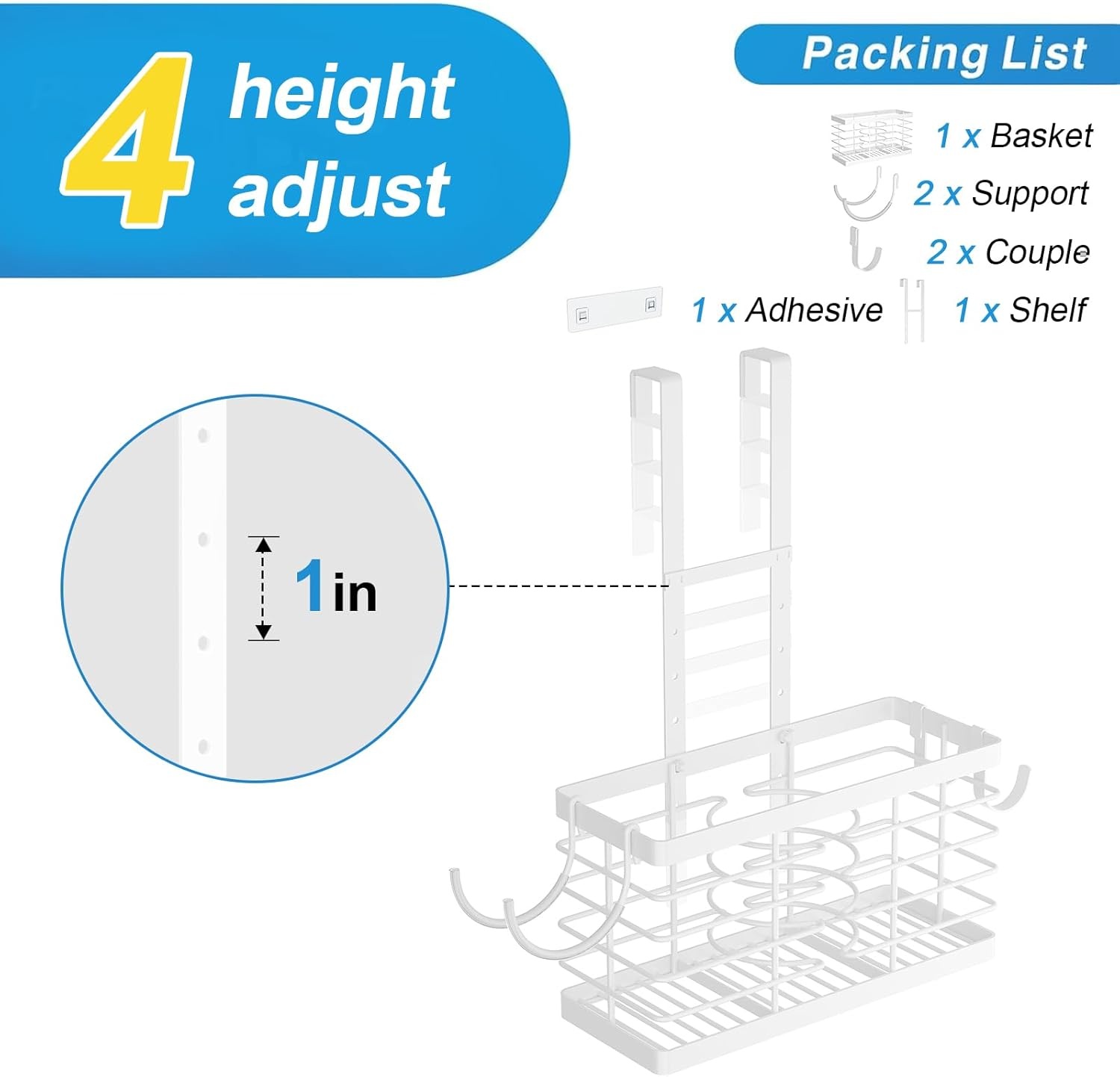 image:imageSevenblue Hair Tool Organizer 2026 Upgraded 3in1 Universal Hair Dryer Holder Adjustable Height Metal Blow Dryer Holder Wall MountedOver Cabinet DoorFreeStanding BlackStandard White