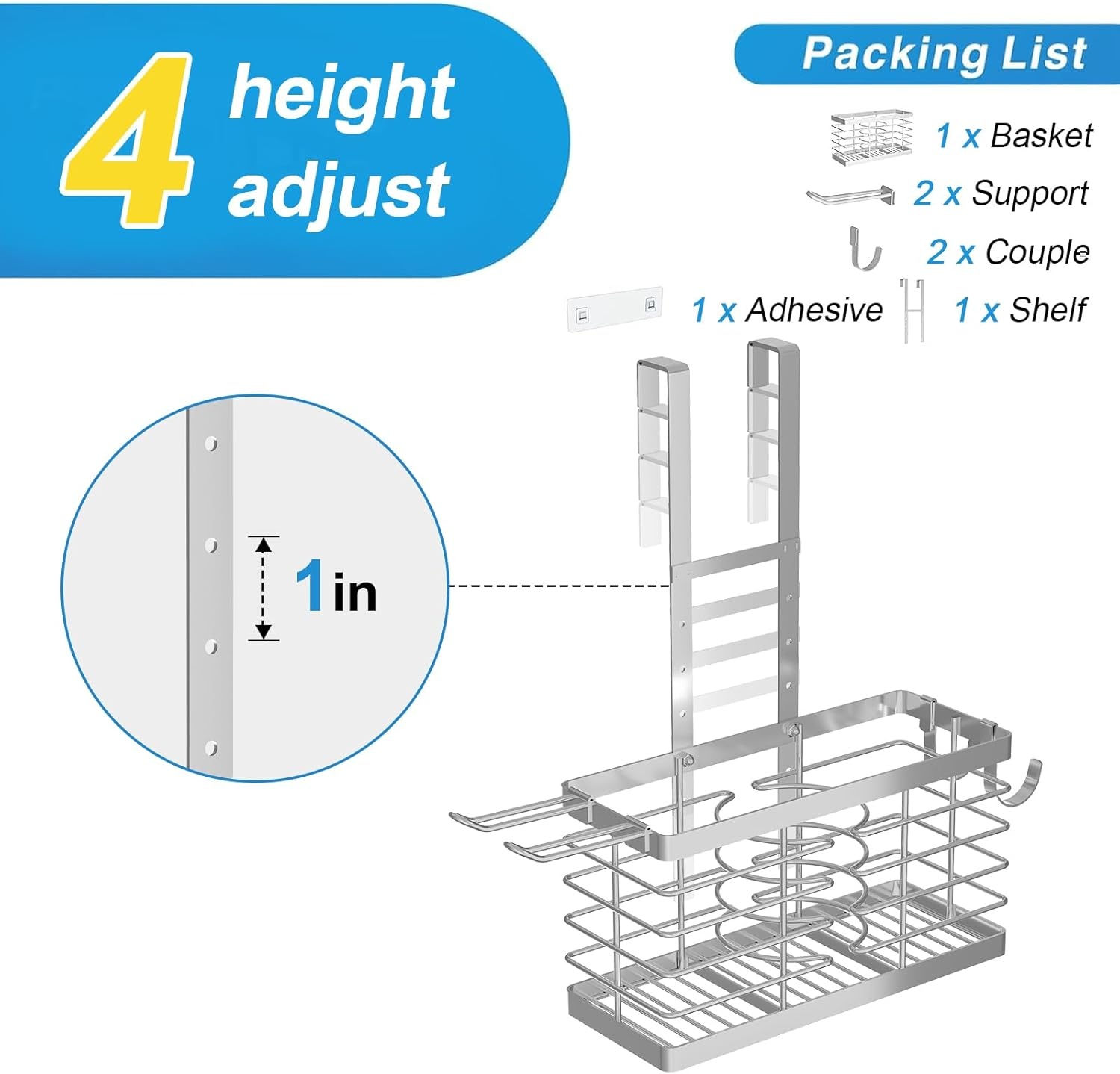 image:imageSevenblue Hair Tool Organizer 2026 Upgraded 3in1 Universal Hair Dryer Holder Adjustable Height Metal Blow Dryer Holder Wall MountedOver Cabinet DoorFreeStanding BlackStandard Silver