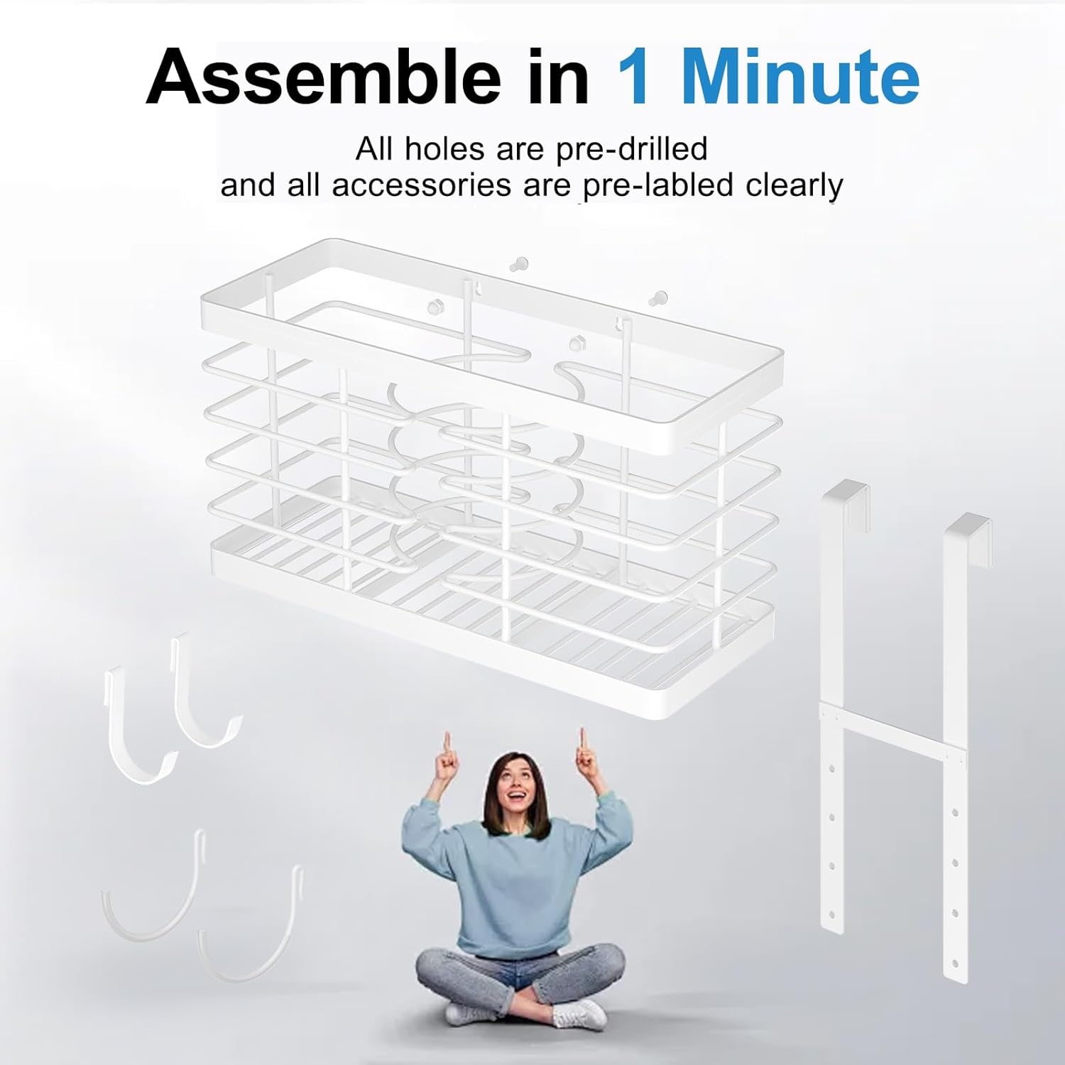 image:imageSevenblue Hair Tool Organizer 2026 Upgraded 3in1 Universal Hair Dryer Holder Adjustable Height Metal Blow Dryer Holder Wall MountedOver Cabinet DoorFreeStanding BlackStandard White
