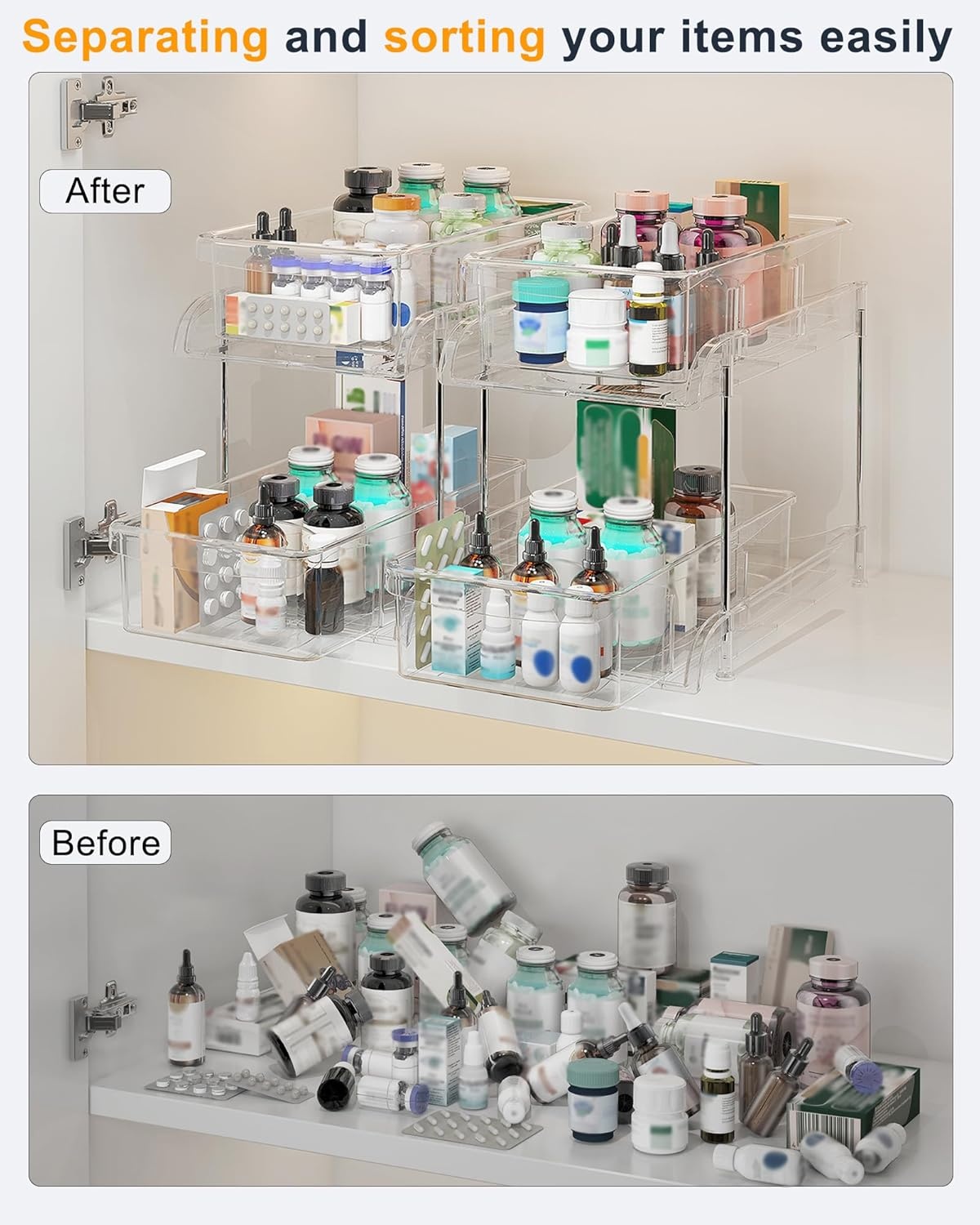 image:imageSevenblue Under Sink Organizer Bathroom Organizers and Storage 2 Tier MultiUse Pull Out Cabinet Organizer with Hang Hooks and Cups transparent 2 Pack