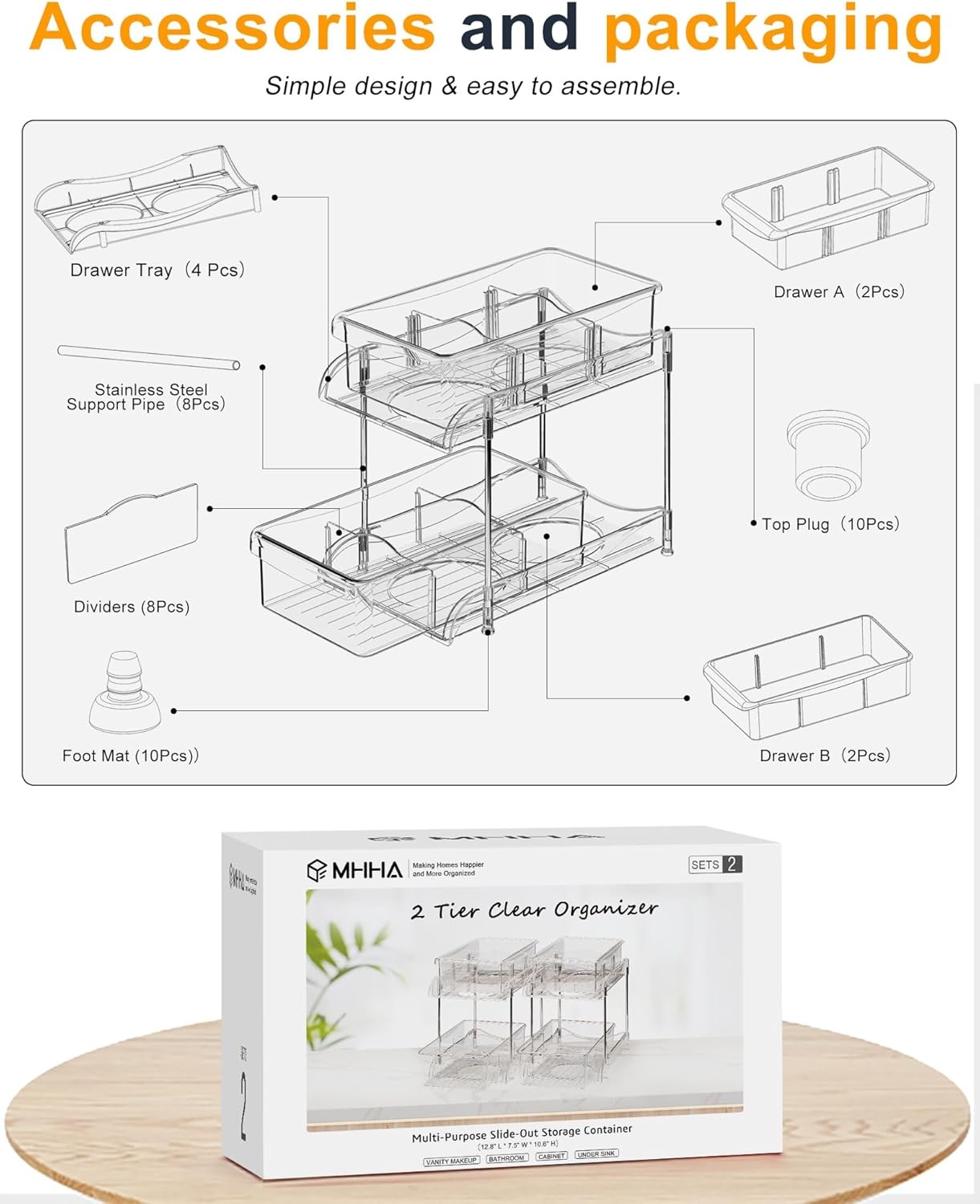 image:imageSevenblue Under Sink Organizer Bathroom Organizers and Storage 2 Tier MultiUse Pull Out Cabinet Organizer with Hang Hooks and Cups transparent 2 Pack