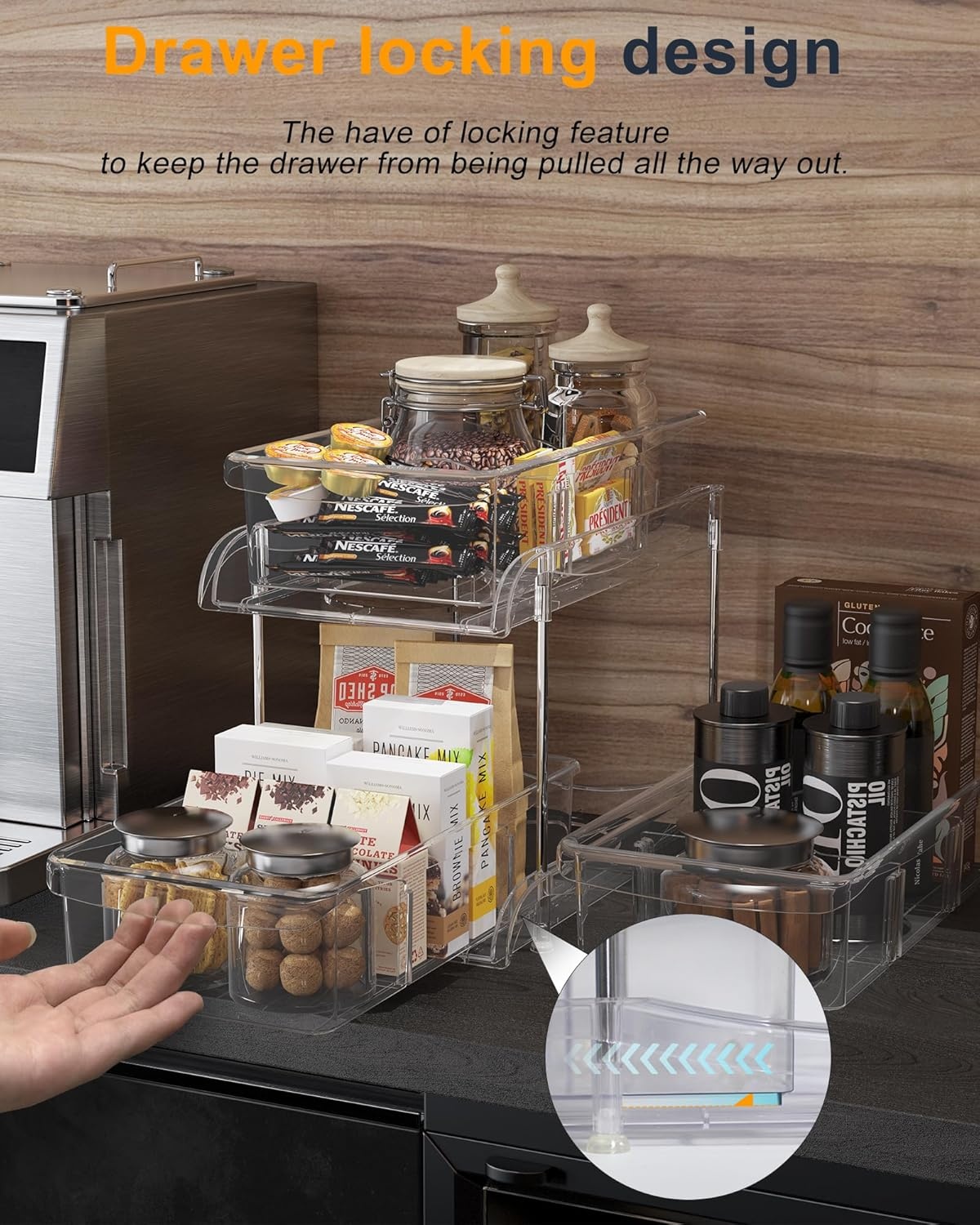 image:imageSevenblue Under Sink Organizer Bathroom Organizers and Storage 2 Tier MultiUse Pull Out Cabinet Organizer with Hang Hooks and Cups transparent 2 Pack