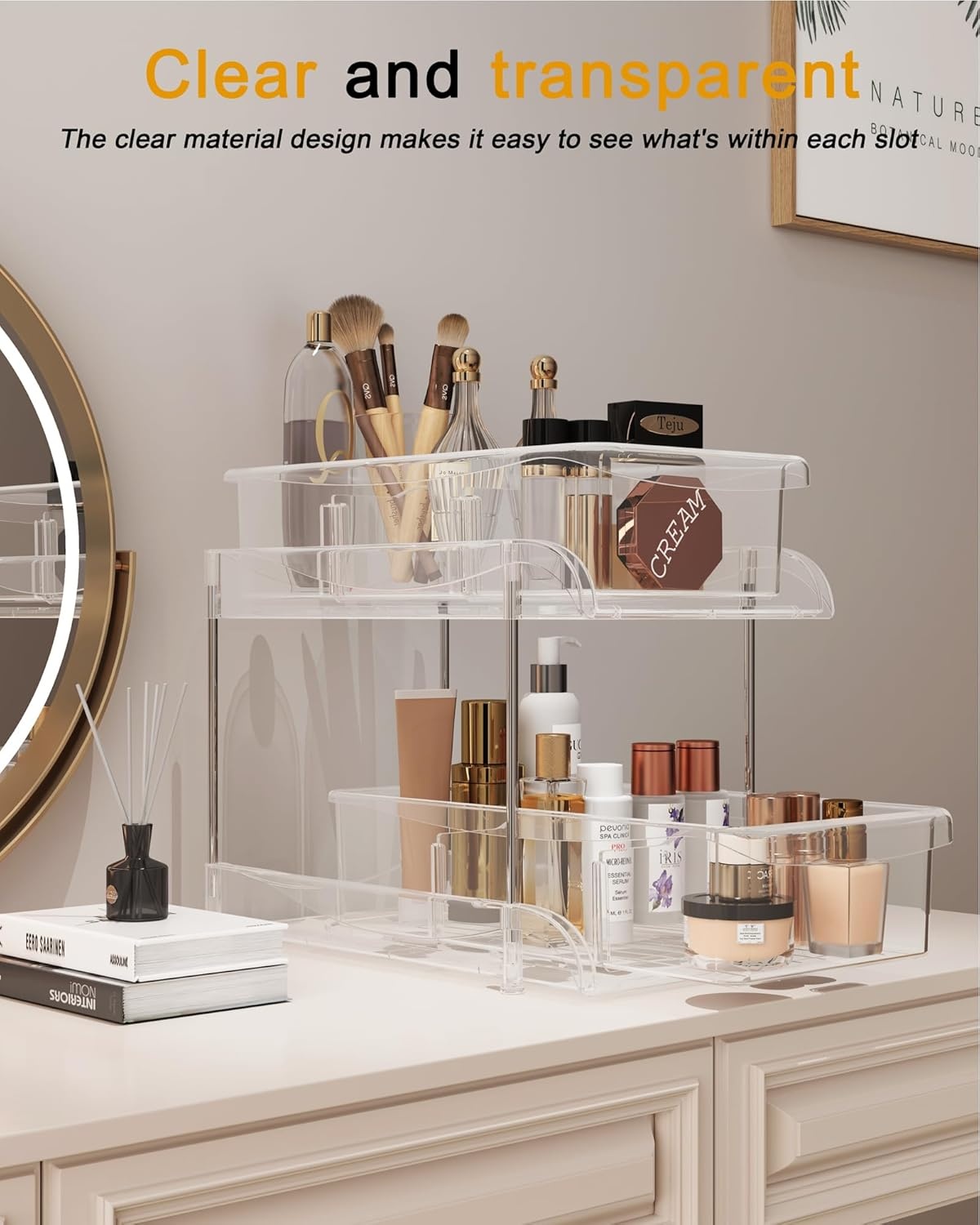 image:imageSevenblue Under Sink Organizer Bathroom Organizers and Storage 2 Tier MultiUse Pull Out Cabinet Organizer with Hang Hooks and Cups transparent 2 Pack