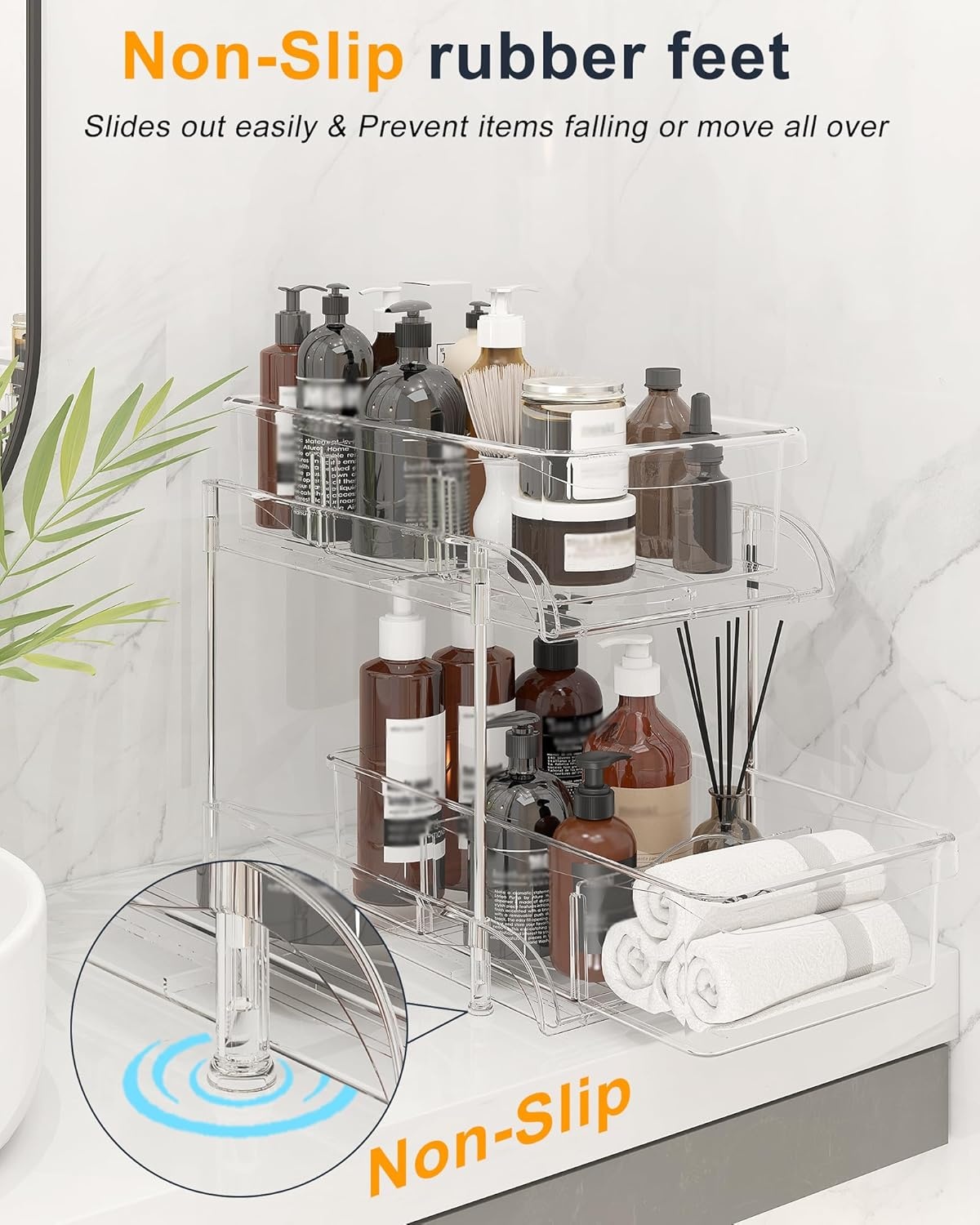 image:imageSevenblue Under Sink Organizer Bathroom Organizers and Storage 2 Tier MultiUse Pull Out Cabinet Organizer with Hang Hooks and Cups transparent 2 Pack