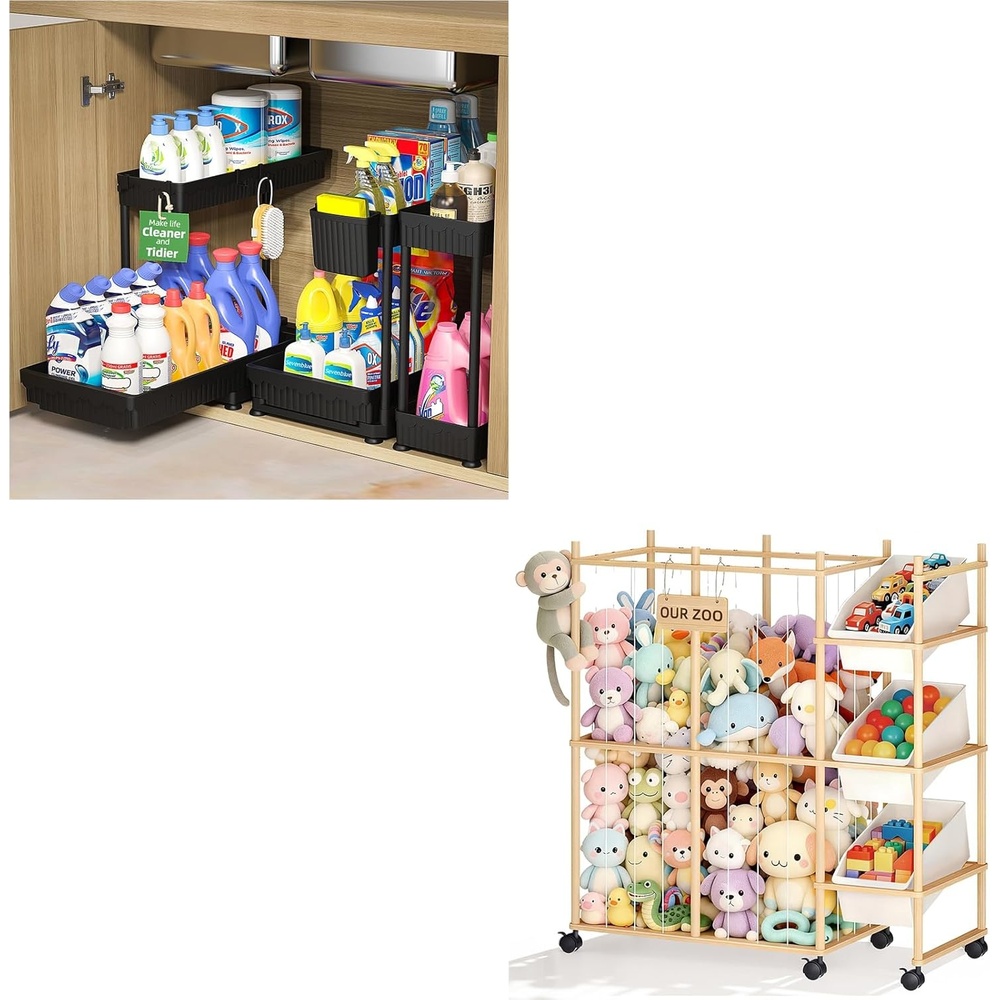image:imageSevenblue 3 Pack MultiPurpose PullOut Storage Organizers Stuffed Animal Storage with 3 Removable Bins