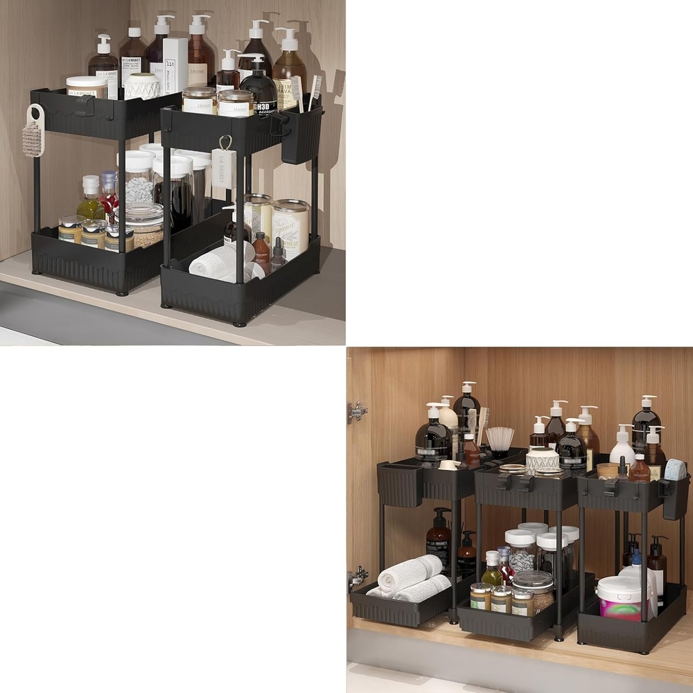image:imageSevenblue Bathroom Organizers and Storage Under Sink Organizers and Storage Black 2 Pack Bathroom Storage Black