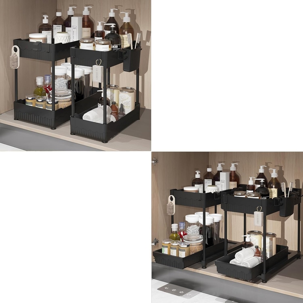 image:imageSevenblue Bathroom Organizers and Storage Under Sink Organizers and Storage Black 2 Pack Cabinet Organizer Black