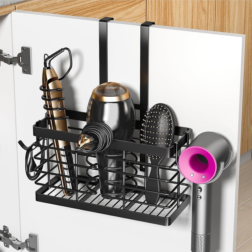 image:imageSevenblue Hair Tool Organizer 2026 Upgraded 3in1 Universal Hair Dryer Holder Adjustable Height Metal Blow Dryer Holder Wall MountedOver Cabinet DoorFreeStanding BlackStandard Black