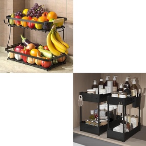 image:imageSevenblue 2 Pack Under Sink Organizer and 2 Tier Fruit Basket for Kitchen with 2 Banana Hangers