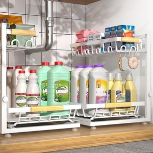 image:imageSevenblue 2 Packs Under Sink Organizer Height Adjustable 2 Tier Under Kitchen Sink Organizer MultiPurpose Storage Shelf for Kitchen Bathroom Cabinet White LargeWhite