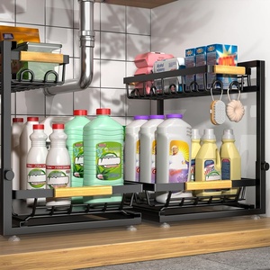 image:imageSevenblue 2 Packs Under Sink Organizer Height Adjustable 2 Tier Under Kitchen Sink Organizer MultiPurpose Storage Shelf for Kitchen Bathroom Cabinet White LargeBlack