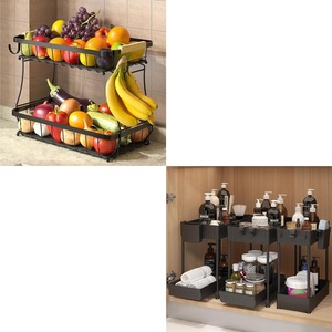 image:imageSevenblue 3 Pack Bathroom Organizers and Storage and 2 Tier Fruit Basket for Kitchen with 2 Banana Hangers