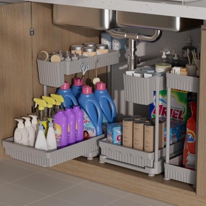 image:imageSevenblue 3 Pack MultiPurpose PullOut Storage Organizers 2Tier LShaped Under SinkCabinet Organizers and Storage for Bathroom amp Kitchen Black 1285 InchesGray