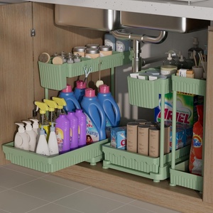image:imageSevenblue 3 Pack MultiPurpose PullOut Storage Organizers 2Tier LShaped Under SinkCabinet Organizers and Storage for Bathroom amp Kitchen Black 1285 InchesGreen