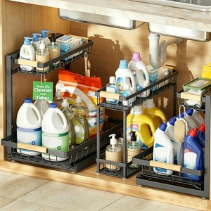 image:imageSevenblue 3 Pack Under Sink Organizer Height Adjustable 2 Tier PullOut Metal Under Kitchen Sink Organizer MultiPurpose Storage Shelves for Kitchen Bathroom Cabinet BlackLightBlack
