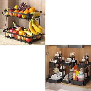 image:imageSevenblue 3 Pack Under Sink Organizers and Storage and 2 Tier Fruit Basket for Kitchen with 2 Banana Hangers