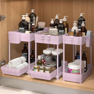 image:imageSevenblue 3 Pack Under Sink Organizers2Tier MultiUse Kitchen and Bathroom Organizers and Storage with Sliding DrawersBathroom Cabinet Organizer Black 128 InchPink