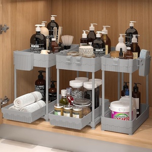 image:imageSevenblue 3 Pack Under Sink Organizers2Tier MultiUse Kitchen and Bathroom Organizers and Storage with Sliding DrawersBathroom Cabinet Organizer Black 128 InchGray