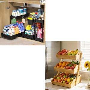 image:imageSevenblue 3 Tier Wooden Fruit Basket with 2 Mobile Banana Holders 3 Pack LShaped Pull Out Under Sink Organizers