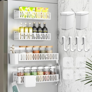 image:imageSevenblue 4 Pack Strong Magnetic Spice Rack for Refrigerator Multipurpose Magnetic Shelf for Fridge with 4 Hooks for Kitchen and Bathroom Organization BlackWhiteold