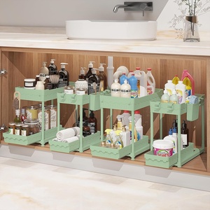 image:imageSevenblue 4 Pack Under Sink Organizer Bathroom Organizers and Storage 2 Tier MultiUse Pull Out Cabinet Organizer with Hang Hooks and Cups Black 4 PackGreen