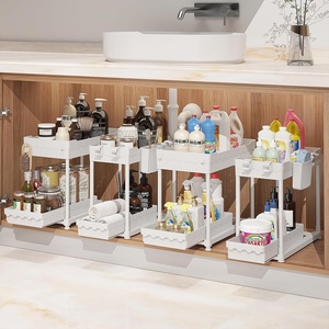 image:imageSevenblue 4 Pack Under Sink Organizer Bathroom Organizers and Storage 2 Tier MultiUse Pull Out Cabinet Organizer with Hang Hooks and Cups Black 4 PackWhite
