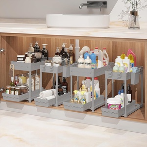 image:imageSevenblue 4 Pack Under Sink Organizer Bathroom Organizers and Storage 2 Tier MultiUse Pull Out Cabinet Organizer with Hang Hooks and Cups Black 4 PackGray