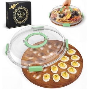 image:imageSevenblue Acacia Wood Deviled Egg Containers with Lid and Handle Portable Deviled Egg Platter for Easter Potlucks amp Party Reversible Charcuterie Board Cutting BoardGreen