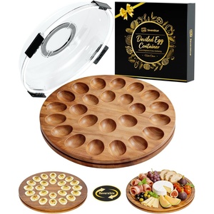 image:imageSevenblue Acacia Wood Deviled Egg Containers with Lid and Handle Portable Deviled Egg Platter for Easter Potlucks amp Party Reversible Charcuterie Board Cutting BoardBlack