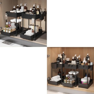 image:imageSevenblue Bathroom Organizers and Storage Under Sink Organizers and Storage Black 3 Pack Bathroom Cabinet Organizer Black