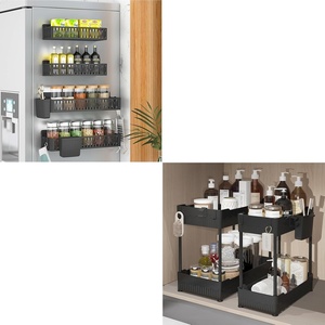 image:imageSevenblue Bathroom Organizers and Storage Under Sink Organizers and Storage Black 4 Pack Magnetic Spice Rack for Refrigerator Black