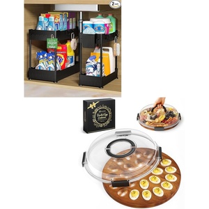 image:imageSevenblue Easter Acacia Wood Deviled Egg Containers with Lid 2 Pack Under Sink Organizer with Hooks Hanging Cup