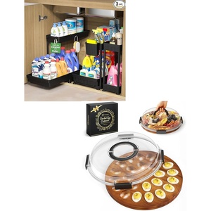image:imageSevenblue Easter Acacia Wood Deviled Egg Containers with Lid 3 Pack LShaped Pull Out Under Sink Organizers
