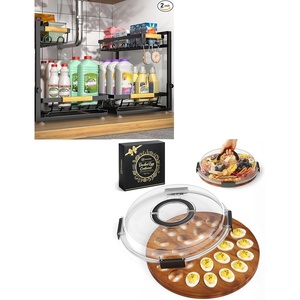 image:imageSevenblue Easter Acacia Wood Deviled Egg Containers with Lid 3 Pack MultiUse Under Sink Organizers