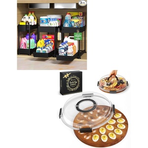 image:imageSevenblue Easter Acacia Wood Deviled Egg Containers with Lid Height Adjustable 2 Packs Under Sink Organizer