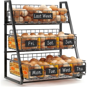 image:imageSevenblue Egg Holder Countertop with 3 Tier PullOut Wire Baskets amp Sturdy Frame Egg Basket with 5 Adjustable Dividers amp Date Tags for Gathering Fresh Eggs Chicken Coop Accessories BlackBlack