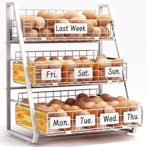 image:imageSevenblue Egg Holder Countertop with 3 Tier PullOut Wire Baskets amp Sturdy Frame Egg Basket with 5 Adjustable Dividers amp Date Tags for Gathering Fresh Eggs Chicken Coop Accessories BlackWhite