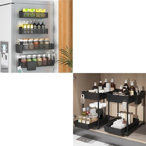 image:imageSevenblue Kitchen Organizers and Storage Under Sink Organizers and Storage Black 4 Pack Magnetic Spice Rack for Refrigerator Black