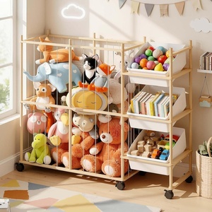 image:imageSevenblue Toy Storage Organizer with 3 Removable Bins Kids Storage Toy Shelf Organizer for Stuffed Animal Holder for Bedroom Playroom Nursery  Wood amp White