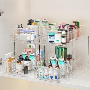 image:imageSevenblue Under Sink Organizer Bathroom Organizers and Storage 2 Tier MultiUse Pull Out Cabinet Organizer with Hang Hooks and Cups transparent 2 Pack